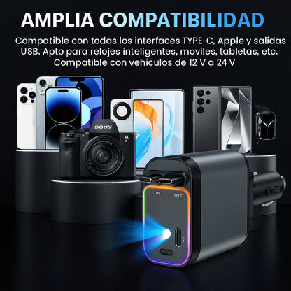 Starlight Pro™ – Cargador Retráctil de Carro 4 en 1 Con Proyector