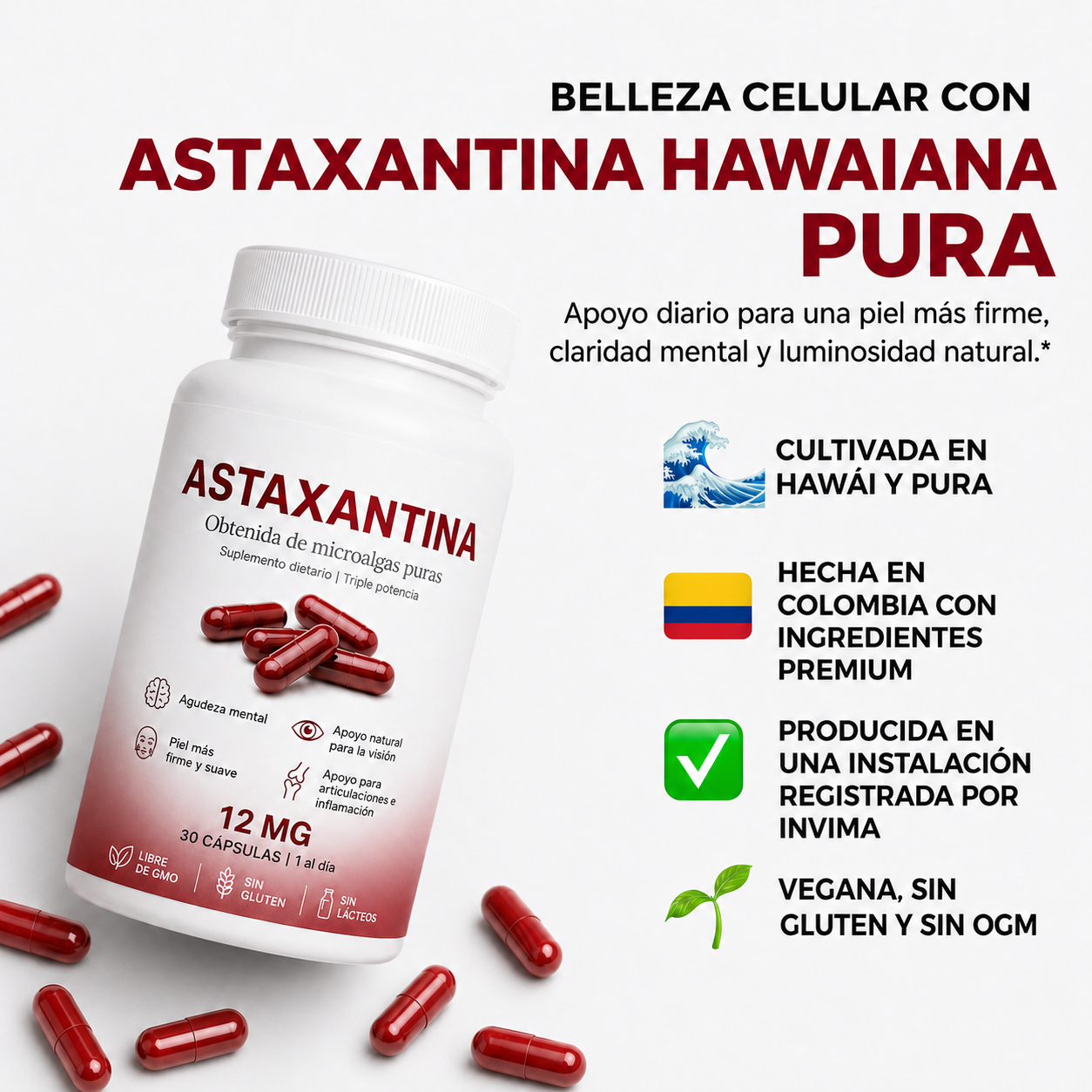 Astaxantina – Combate de forma natural el estrés oxidativo para restaurar el equilibrio por dentro y por fuera.