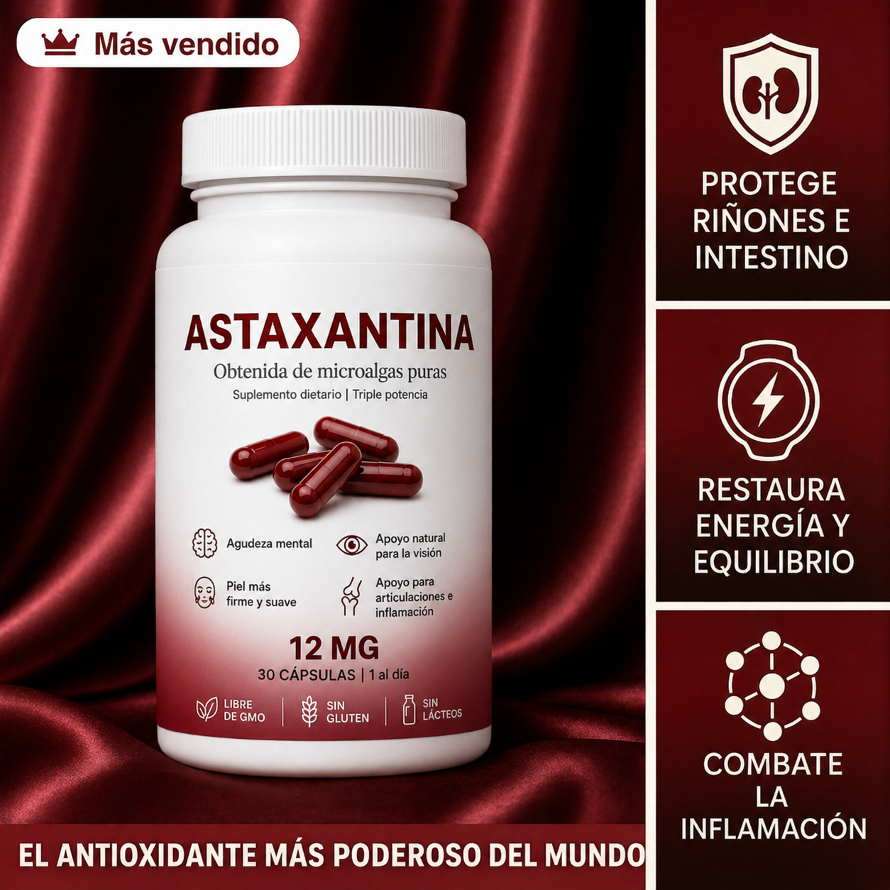 Astaxantina – Combate de forma natural el estrés oxidativo para restaurar el equilibrio por dentro y por fuera.