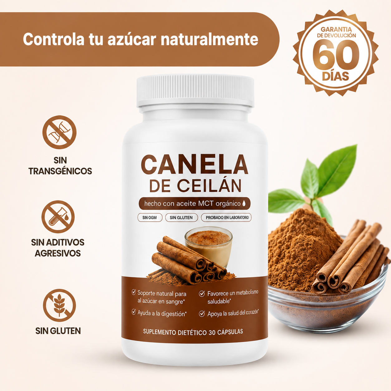 Canela de Ceilán 12:1 — Baja y controla tu azúcar naturalmente, sin dependencia