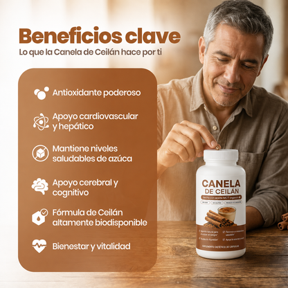 Canela de Ceilán 12:1 — Baja y controla tu azúcar naturalmente, sin dependencia