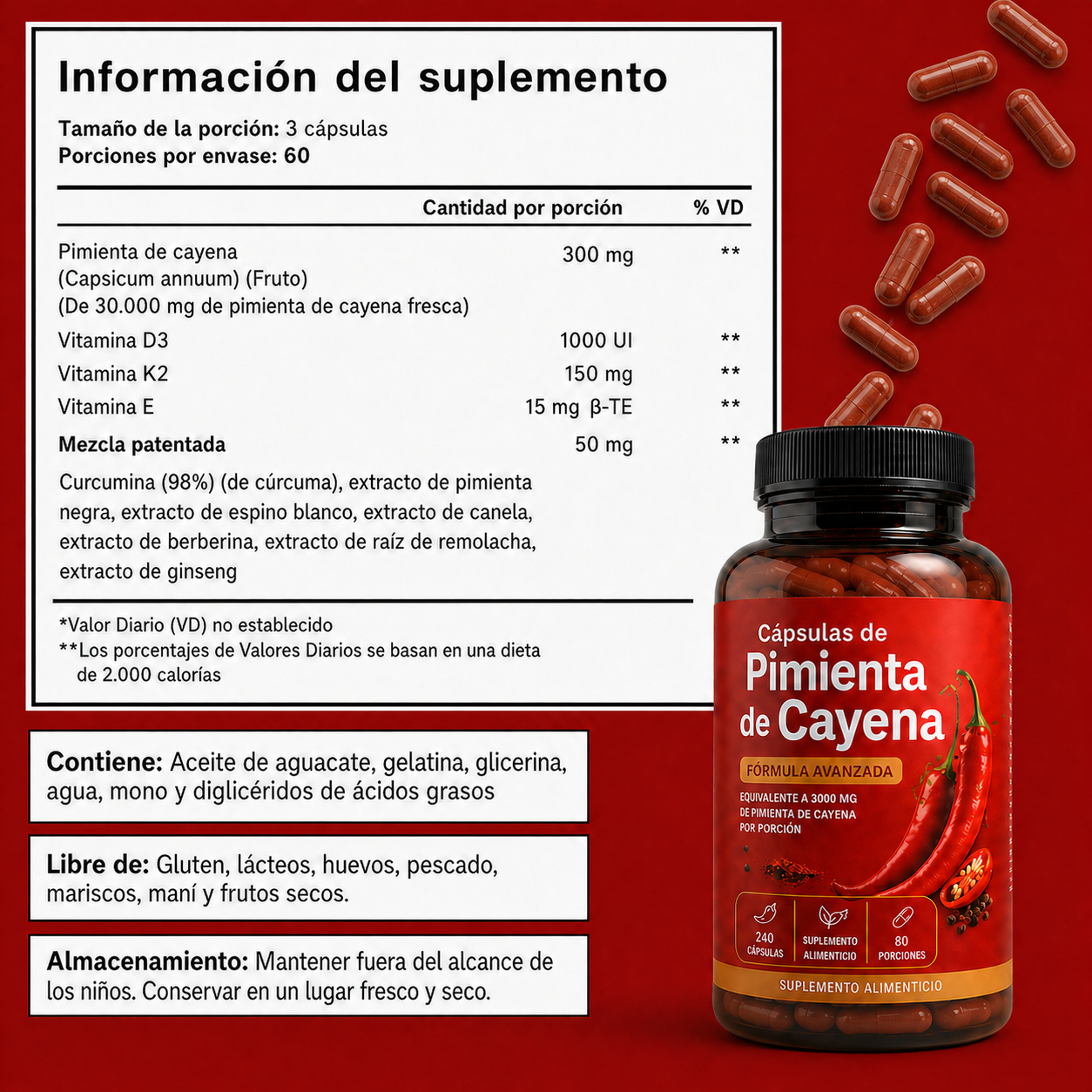 Poder de Capsaicina - Cápsulas de Pimienta de Cayena