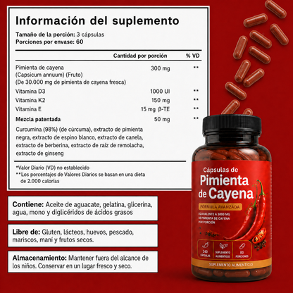 Poder de Capsaicina - Cápsulas de Pimienta de Cayena