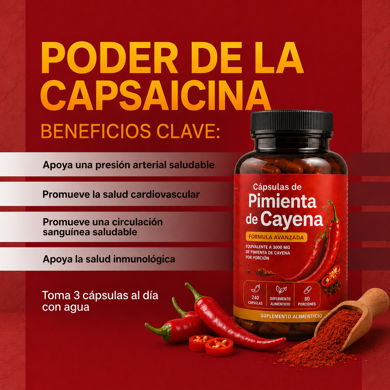 Poder de Capsaicina - Cápsulas de Pimienta de Cayena