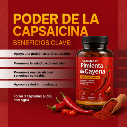 Poder de Capsaicina - Cápsulas de Pimienta de Cayena
