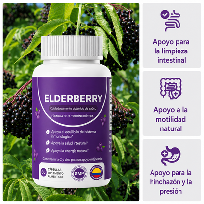 Complejo de apoyo digestivo e intestinal con saúco, zinc y vitamina C