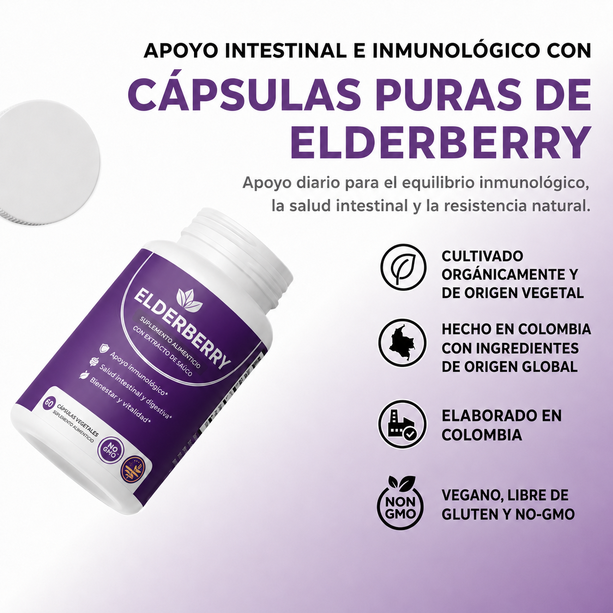 Complejo de apoyo digestivo e intestinal con saúco, zinc y vitamina C