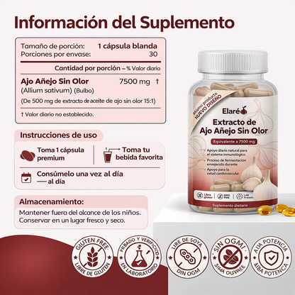 Extracto de Ajo Añejo – 7500 mg Cápsulas Sin Olor