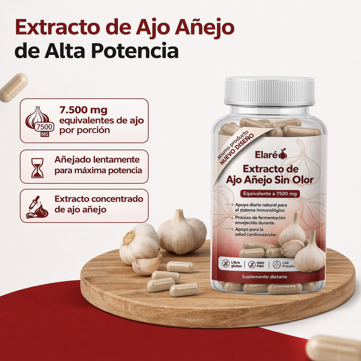 Extracto de Ajo Añejo – 7500 mg Cápsulas Sin Olor