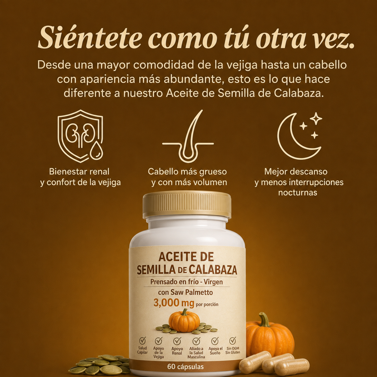 Aceite de Semilla de Calabaza en Cápsulas – Apoya Naturalmente la Salud Renal y el Bienestar Urinario desde el Interior
