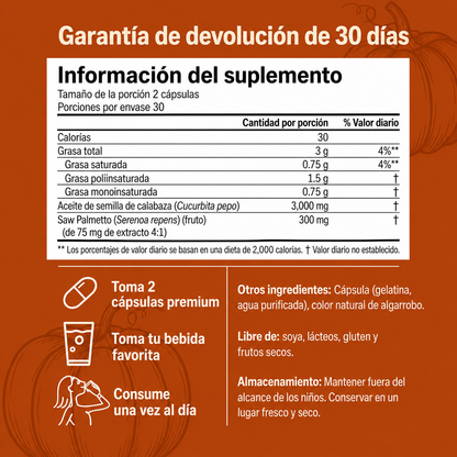 Aceite de Semilla de Calabaza en Cápsulas – Apoya Naturalmente la Salud Renal y el Bienestar Urinario desde el Interior