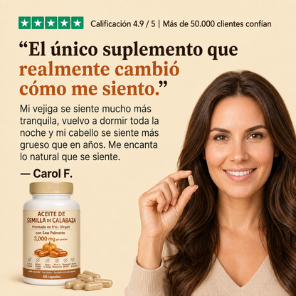 Aceite de Semilla de Calabaza en Cápsulas – Apoya Naturalmente la Salud Renal y el Bienestar Urinario desde el Interior