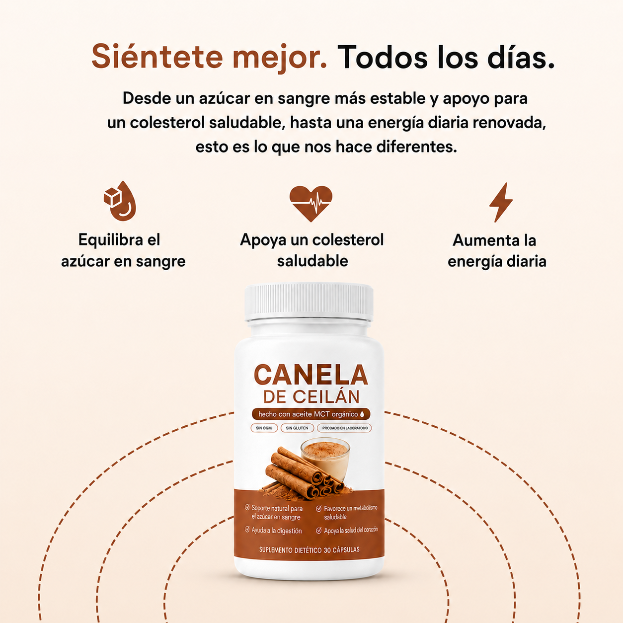 Canela de Ceilán 7200 mg equivalente con aceite MCT