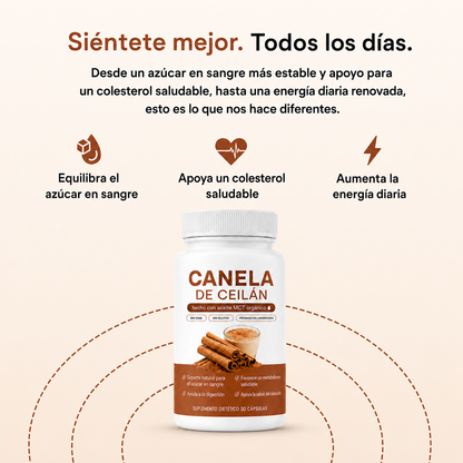 Canela de Ceilán 7200 mg equivalente con aceite MCT